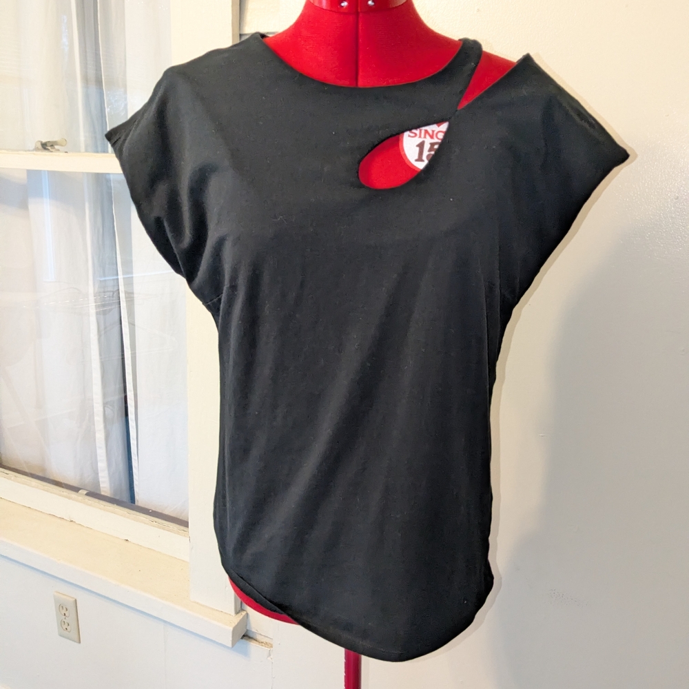 INC International Concepts Black Cut-Out Tee